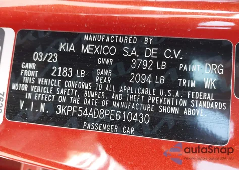 2023 Kia Forte Gt-Line from USA, damaged, VIN 3KPF54AD8PE610430